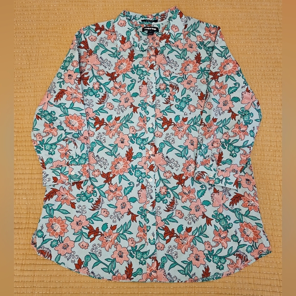 Lands' End Floral No Iron Supima 100% Cotton Lightweight 3/4 Sleeve Tunic W's 16 - Picture 4 of 15